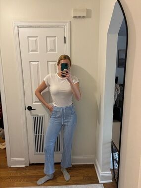 NWT Spoon jeans light blue linen gauze style pants with drawstring size large